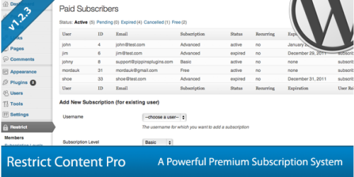 Restrict Content Pro - Premium Content Plugin V1.8