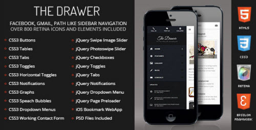 Drawer Mobile Retina | HTML5 & CSS3 And iWebApp