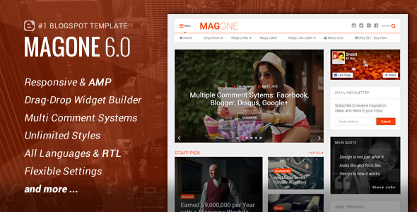 MagOne v6.4.7 - Responsive News & Magazine Blogger Template