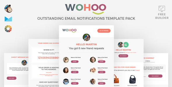 WOHOO - Beautiful Email Notifications Template - 15 Modules - Mailchimp & CampaignMoniter - Builder