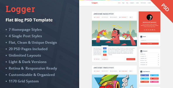 Logger – Themeforest Flat Blog PSD Template