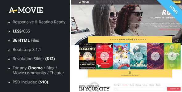 A.Movie - Cinema/Movie HTML LESS Template