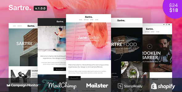 Sartre - Responsive Email Toolkit: 120+ Sections + Online Builder + MailChimp + Mailster + Shopify