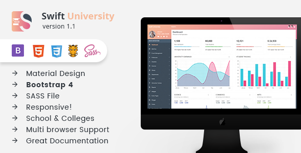 Swift University v1.1.0 - Bootstrap 4 Dashboard template for School & Colleges