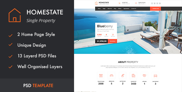 HOMESTATE - Single Property Real Estate PSD Template