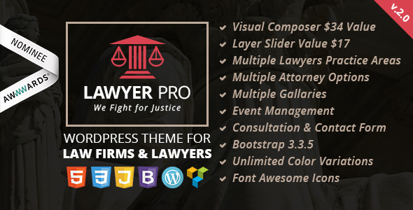 Lawyer Pro v2.0 - Responsive WordPress Theme for Lawyers