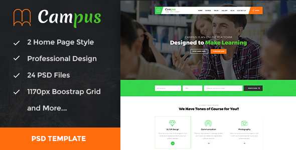 Campus - Education, Course, e-Learning and Events PSD Template