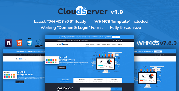 CloudServer v1.9 - Responsive HTML5 Technology, Web Hosting and WHMCS Template