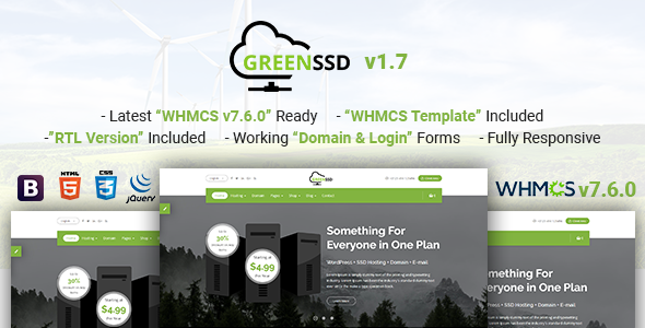 GREENSSD v1.7 - Multipurpose Technology, Hosting Business with WHMCS Template