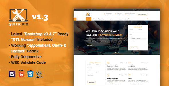 QuickFix v1.3 - Multipurpose Servicing and Repairing HTML Template