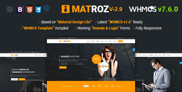MatRoz v2.9 - Web Hosting with WHMCS & Material Design Technology Business Template