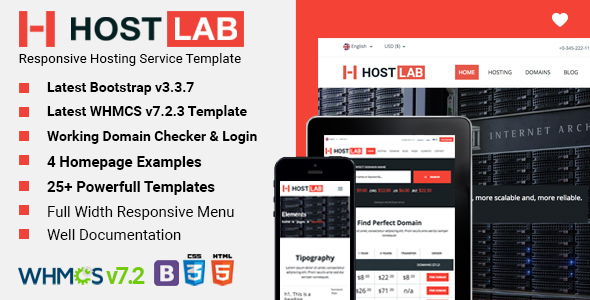 WHMCS + HostLab - Responsive Hosting Service With WHMCS Template