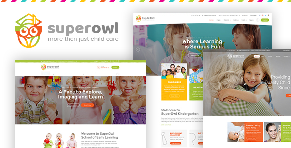 SuperOwl - Kindergarten, School of Early Learning, Nanny Agency PSD Template