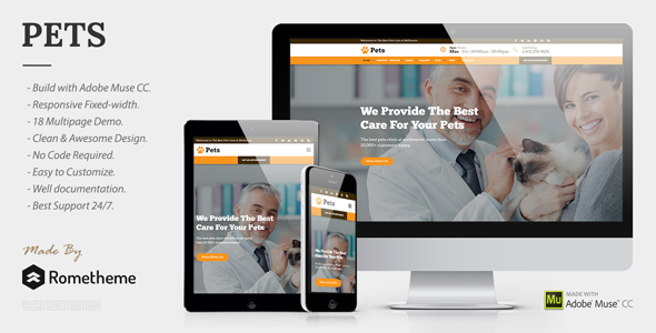 PETS - Pet Care, Shop, and Veterinary Muse Template