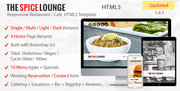 The Spice Lounge v1.4.1 - Restaurant / Cafe HTML5 Template