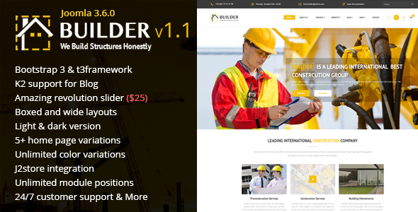 Builder v1.1 - Building & Construction Joomla Template
