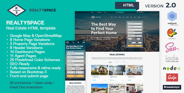 Realtyspace v2.2 - Real Estate HTML5 Template + Dashboard Included