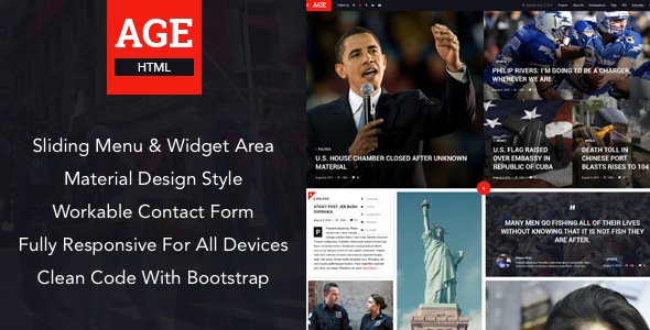 AGE - Material Design News/Magazine HTML Template