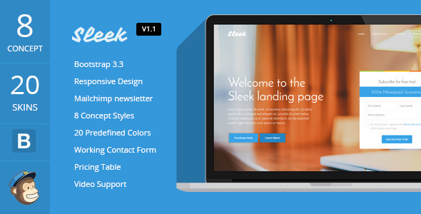 Sleek with Mobirise v1.2 - Responsive Bootstrap Landing Page Builder